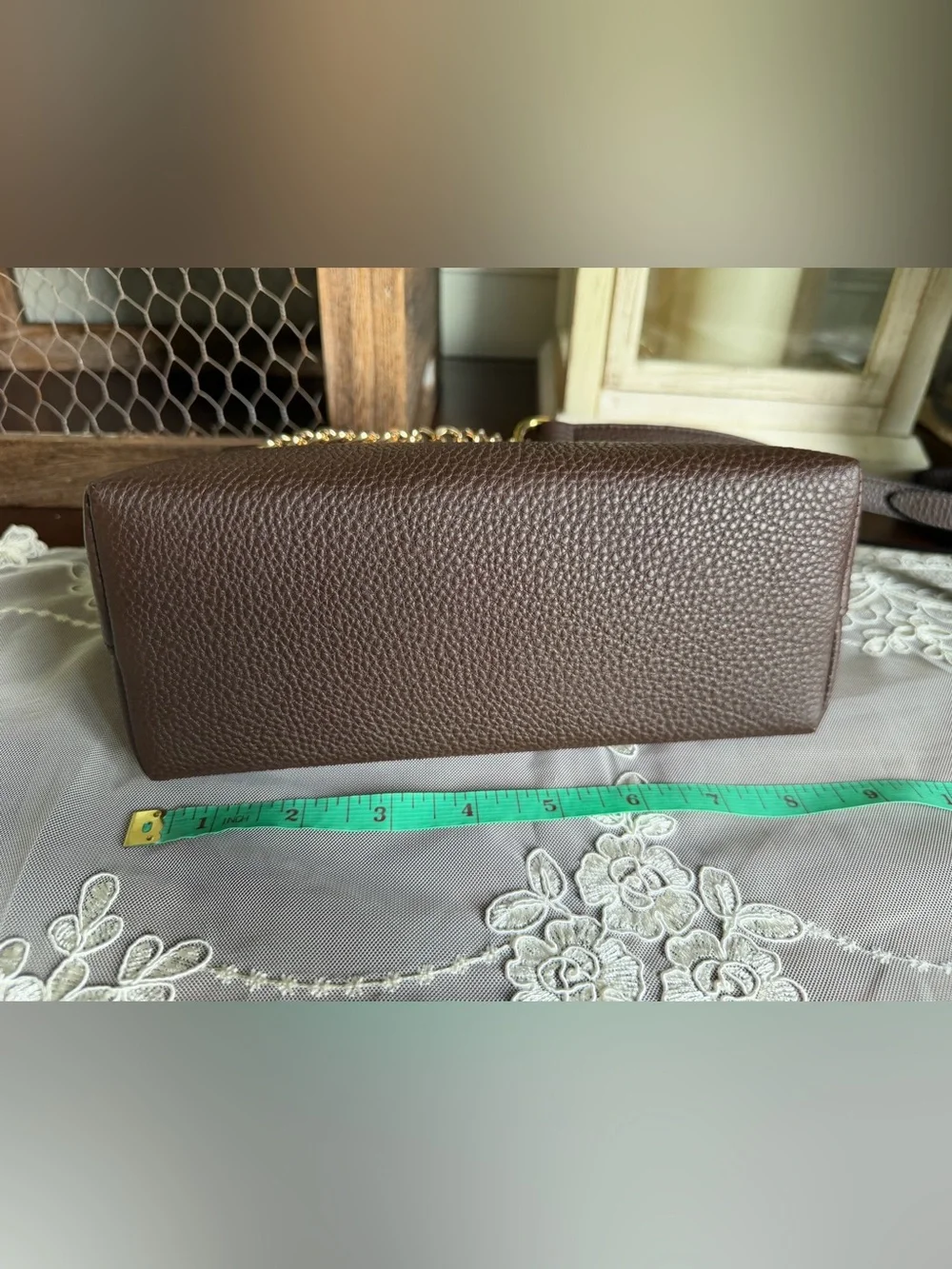 PEGAI Shrunken Calf Cafe Togo Leather Helen Crossbody Purse Bag